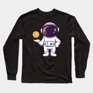 Cute Astronaut With Moon Cartoon Long Sleeve T-Shirt